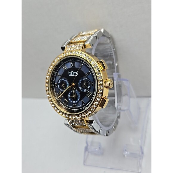 Burgi Womens Two Tone Crystal Swiss Watch Blue MOP Multifunction New Battery - Picture 2 of 10